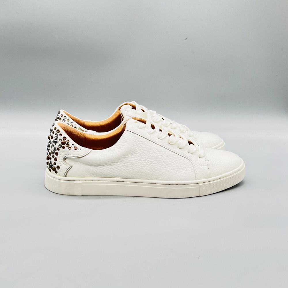 Frye Shoes Women 9 White Leather Studded Low Top Lace Up Sneakers Comfort Casual